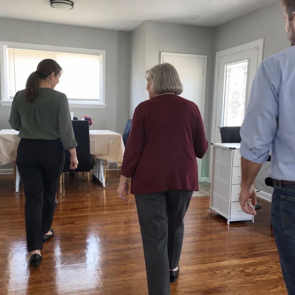 Visitors walking through the main room and dining area